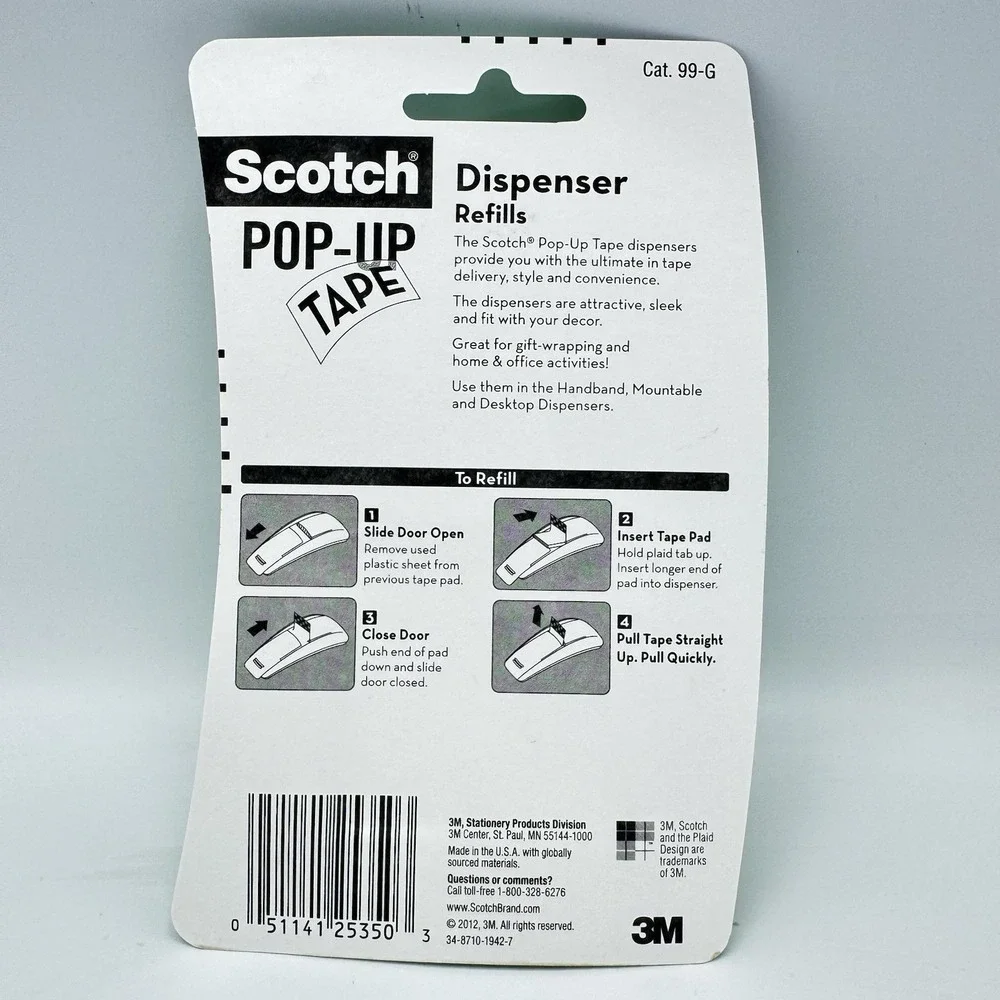 Scotch Pop Up Tape Refills 3 Pack 225 Strips Precut Dispenser 3M New NOS